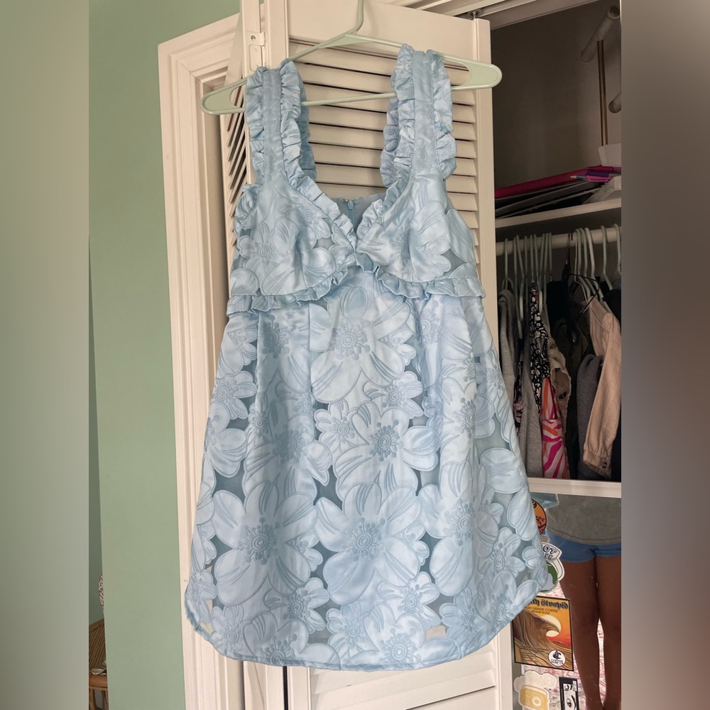 NEW WITH TAGS! For love and lemons baby blue floral mini dress!